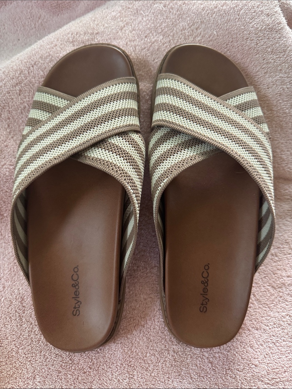 Style & Co. Brown and Cream Striped Crossband Slide Mules
